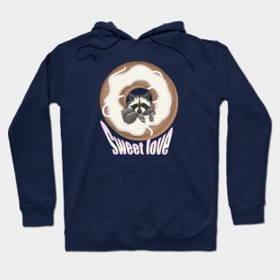 Sweet Love Cute raccoon and Yummy donut White Hoodie